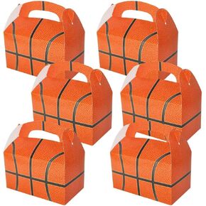 ArtCreativity Basketball Party Favor Bags for Candy, Cookies and Sports Themed Party Favors (Pack of 12) Cookie Boxes, Cute Team Favor Cardboard Boxes with Handles for Basketball Gifts