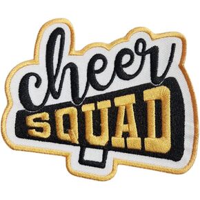 PATCHPARTYCLUB Gold/Black/White Cheer Squad 1 Pc, Size 4 Cheerleading Iron-on Applique for Trucker Hats, Shoes, Jackets, Sock, & Bags