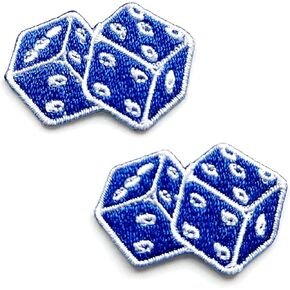 PL Set of 2 Tiny. Mini Royal Blue Pair of dice Patches Logo1 Cute Cartoon sew Iron on Embroidered Applique Badge Sign Patches Clothing Costume