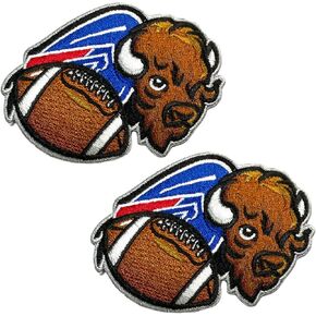 2 PCS Buffalo Standing with Football Patch Embroidered Iron On Patches for Decorate Craft Clothes