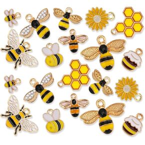20pcs Bee Charms Honeycomb Earring Charms Rhinestone Bee Pendants Bulk Bee Keychain Accessories Cute Craft Supplies for DIY Necklaces Bangles Earrings Jewelry Making Bracelets Crafting