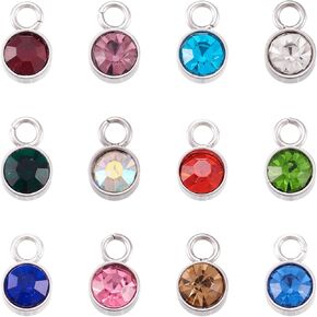 Cheriswelry Rhinestone Birthstone Charms Flat Round Glass Dangle Pendants Crystal Faceted Earring Charms Personalized Necklace Pendants for DIY Craft Bracelet Jewelry Making