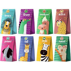 easykart labels 32PCS Birthday Party Favor Gift Bags, 8 Motivational Theme Goodie Bags for Birthday Party, Paper Candy Treat Bags Small Gift Wrap Bags