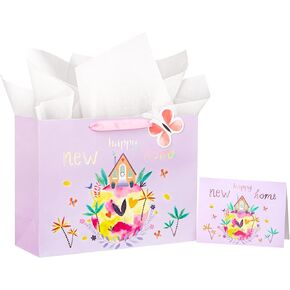 WRAPAHOLIC 13" Large New Home Gift Bag with Card and Tissue Paper - Happy New Home Design for New House, New Homeowners