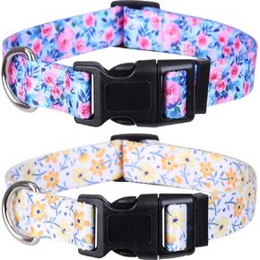2 Pack Dog Collar Floral Adjustable Nylon Pet Collars for Small Medium Large Dogs Puppy
