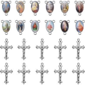 40Sets/80Pcs Rosary Kits Cross and Center Medal Charms Alloy Picture Religion Enamel Jesus Virgen De Guadalupe Crucifix Pendant for Diy Jewelry Making Supplies