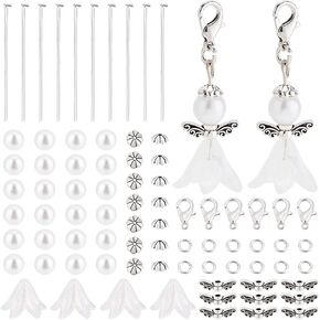 arricraft 420 Pcs DIY Guardian Angel Pendant Kit, Including Tibetan Style Alloy Wing Imitated Pearl Acrylic Beads Alloy Lobster Claw Clasps for Beginner Making Fairy Themed Decor