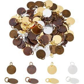 SUPERFINDINGS 120Pcs 4 Colors Brass Stamping Blank Tag Charms Flat Round Metal Stamps Tags 12mm Diameter Blanks Pendants forJewelry Necklace DIY Craft Making,Hole:4mm