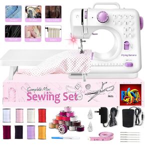 Portable Sewing Machine for Beginners, Mini Electric Sewing Machine 12 Built-in Stitch Patterns, Light, 2 Speed with Foot Pedal & Sewing Kit, Household máquinas de coser for Kids Ages 8-12