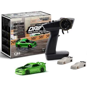 Turbo Racing 1:76 Scale Drift RC Car with Gyro Mini Full Proportional RTR 2.4GHZ Remote Control with 2 Replaceable Body Shell (C64-Blue)