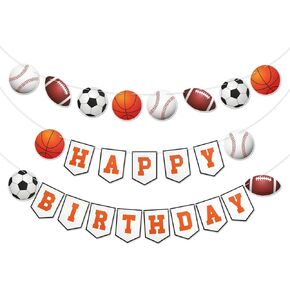 3pcs Sports Birthday Banner, Sports Happy Birthday Banner Basketball Baseball Football Rugby Sports Banner Sports Birthday Party Decorations for Photo Props Party Supplies