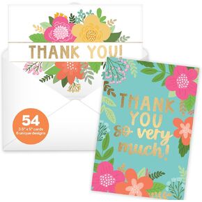 54 Floral Bulk Thank You Cards And Envelopes - Wedding Thank You Cards With Envelopes Bulk, Baby Shower Thank You Cards, Teacher Thank You Card Bulk, Graduation Thank You Notes With Envelopes Set