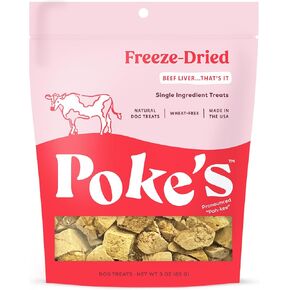 Poke's Freeze-Dried Dog Treats, Beef Liver Recipe, Single Ingredient Natural Dog Treats, Made in USA, Wheat-Free, 3 oz