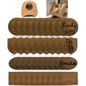 Brown Blank Cow Real Leather Patch Label with Adhesive,Custom Laser Engraving,UV Printing,Emboss,Deboss Genuine Leather Label,Iron on,Heat Press,Sewing Repair Leatherette Hat Tag (40pc40pc-4Item)