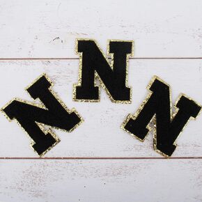 3 Pack Chenille Iron On Glitter Varsity Letter 5cm Tall "R" Patches - Yellow Chenille Fabric with Gold Glitter Trim - Sew or Iron on - 5CM YEL R