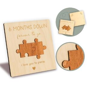 6 Month Anniversary Card Gift for Boyfriend Girlfriend - Happy 6 Month Anniversary Wedding Gifts for Him Her, Wood Half A Year Greeting Cards, Six Months Marriage Presents for Couple