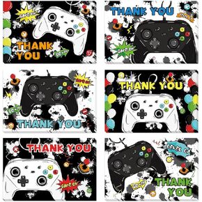 WERNNSAI 24 PCS Thank You Cards Assortment Greeting Cards with Envelopes Stickers Video Game Thank You Cards Fill in Blank Note Cards Gaming Party Supplies for Kids Boys Gaming Theme Birthday Party