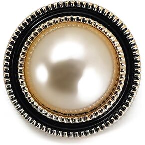 Faux Pearl Black Enamel Edges Electroplated Plastic Sewing Buttons 50 Pcs - 18mm, 23/32"