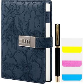 Diary with Lock for Women, 3D Embossed Journal with Lock, 224 Pages Wide lined Notebooks, PU Leather with Pen and Stickers Planner Organizer for Women & Men
