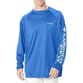Columbia Men's Terminal Tackle Long Sleeve Shirt, Vivid Blue/Cool Grey Logo, 4X Tall