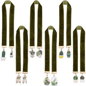 PLIGREAT 6 Pcs Velvet Ribbon Bookmark Green Plants Pendant Bookmark Wine Green Velvet Bookmarks Cactus Charm Bible Book Mark for Women Men Book Lovers Teacher Christian Gifts