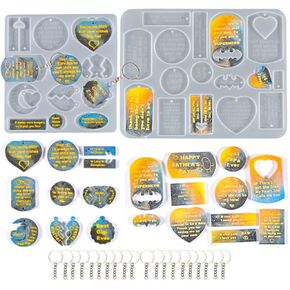 2Pcs Dad Mom Keychain Resin Molds Pendant Silicone Mold Jewelry Epoxy Mould Word Crystal Moulds with 20 Key Rings for DIY Father Mother Thanksgiving Gifts