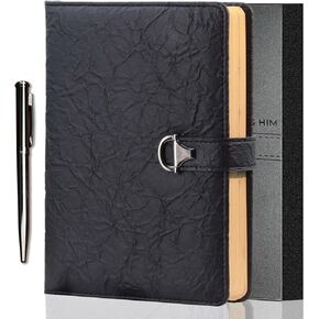 Journal for Men, Vintage Leather Diary for Writing, A5 240 Kraft Pages College Ruled Notebook, Personal Planner Organizer Gift (Vintage Black)