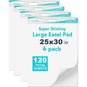 Sticky Easel Pad 25 in x 30 in (4 Pads) - Anchor Chart Paper, Chart Paper for Teachers, Flip Chart Paper, 25 in x 30 in Easel Paper, Large White Easel Pads Self Sticky Chart Paper 30 Sheets/Pad