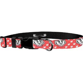 University of Wisconsin Dog Collar - Deluxe Adjustable Dog Collars, 3/4" Wide Collar Adjusts 8-1/2 – 12-1/2", Small, Red Badger