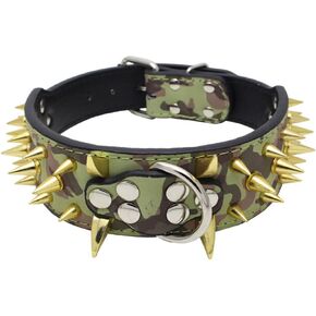 Avenpets Cool Gold Sharp Spikes Studded Pet Dog Collars for Small Medium Large Dogs Boxer Bulldog Pitbull,Camouflage,L:(Neck 21-24")