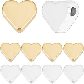 Beebeecraft 1 Box 30Pcs Heart Beads 18K Gold & 925 Sterling Silver Plated Brass Love Spacer Beads Small Hole Loose Beads for DIY Making Bracelet Necklace