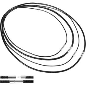 Leather Cord Necklace, 4pcs DIY Woven Wax Rope Chain for Pendant, 1.5/3mm Width, 16"18" 20" 22" Black Leathers Cords with Clasp, Beading Cords and Threads for DIY Jewelry Making