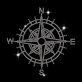 Compass Rhinestone Iron on Hotfix Transfer for Bags Bling Crystal Compass Heat Transfer Decal T-Shirt Crystal Heat Transfer Hot Fix Stickers Iron on Compass Patch for DIY Art Craft Clothing
