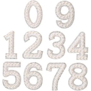 EXCEART Cloth Patch 1 Set Pearl Number Sticker Coat Clothing Patches Rhinestone Iron on Small Clothes Patches Rhinestone Patches Replaceable Non-Woven Fabric White Digital Stickers