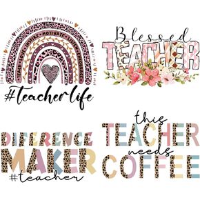 4/9/12 Pcs,Colorful Teacher Life Theme Iron-On Transfers, HTV Heat Transfer Vinyl Decals, Mixed Colors, Letters Designs Patches for T-Shirts, DIY Crafts and Clothing Decoration (TC-10)