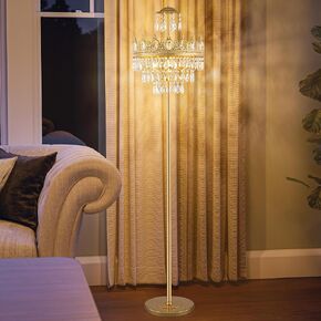 TOCHIC 3 Lights Gold Floor Lamp - Modern Farmhouse Crystal Standing Lamp, 66" Tall Adjustable Unique Chandelier for Bedroom, Living Room, Kids Room, Office, Corner