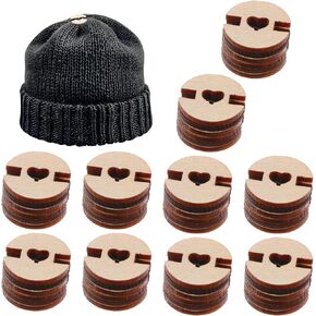 60 Pcs Pom Pom Buttons for Hats, Wooden Handmade Buttons to Attach Pom Poms to Hats Faux Fur Pom Pom Holder Keepers Fastener Removable Love Button Crafts for Knitting Beanies DIY Craft Decoration