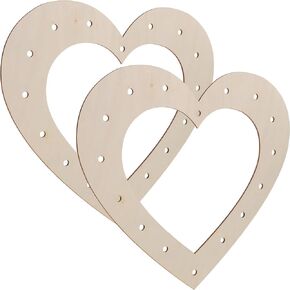 2pcs Unfinished Wooden Wreath Heart Shape Rings Crafts Hanging Floral Hoop Garland Wood Wreath Frames for Home Decor(33x29cm)