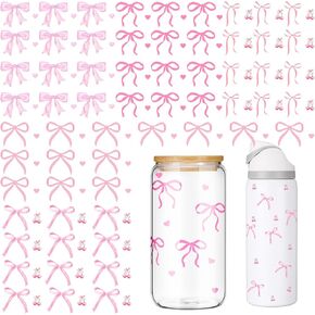 Frienda 5 Sheets Pink Bows Waterbottle Stickers, Hearts Coquette Sticker Sheet, Rub on Transfers for Waterbottle Crafts, Mini Pink Bow Stickers, Coquette Pink Bows Stickers for Tumbler