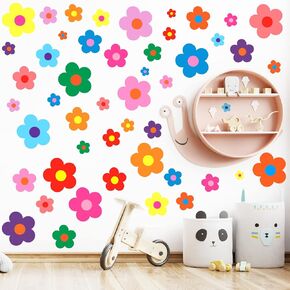 336 Pieces 12 Sheet Cute Flowers Wall Sticker Colorful Floral Wall Decal Vinyl Peel and Stick Preppy Hippie Stickers Aesthetic Wall Flowers Wall Decor for Nursery Bedroom