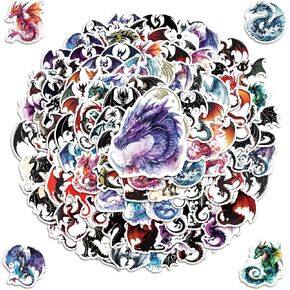 Dragon Stickers for Kids, 100Pcs Waterproof Vinyl Dragon Sticker for Laptops, Cartoon Pterosaur Sticker Fantasy Magical Legendary Dragon Stickers for Teens Water Bottle Crafts Party Favors