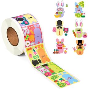 1000pcs ملصقات ، اصنع ملصقات أرنب/أرنب لفة ألعاب الحفلات السعيدة ملصقات ملصقات ملصقات سلة سلة تعامل ملصقات الحرف لمستلزمات أنشطة DIY