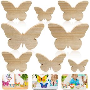 8 Pieces Wooden Butterfly Cutouts Unfinished Butterfly Table Wooden Signs Various Sizes Butterfly Shaped Blank Wooden Signs for Easter Spring Home Classroom DIY Art Craft, 2 Designs