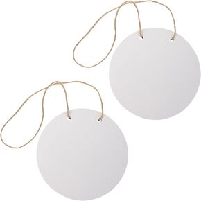 Healifty 2pcs Wooden Circle Sign Unfinished Hanging Wood Sign Sublimation Blank Cutouts Decorative Round Wood Plaques with Rope for Pyrography Painting Writing 20cm White