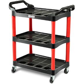 DNA Motoring 3 Tier Falling Service Cart ، سعة 265 رطلاً سعة مرفوح قابلة للطي للمستودعات وورش العمل والمطاعم وعجلات دوارة 360 درجة والأسود والأدوات-00430