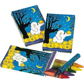 6-Assorted Color Pumpkin Patch Halloween Crayons - 2.75" (24 Boxes) - Ideal for Party Favors, Classroom Activities & Creative Fun
