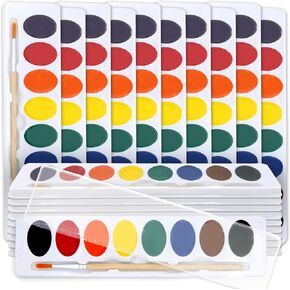 Color Swell Bulk Watercolors Paint Inserts with Wood Brushes - 20 packs with 8 Washable Colors Each - Re-Use Your Old Cases and Help the Environment. All Ages