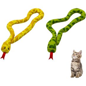 Andiker 2PCS Snake Cat Toys, 23.6 Inches Long Realistic Snake Shape Cat Plush Toy with Bite-Resistant Fabric Interactive Cat Toy for Indoor Cats to Bite Chew Keep Teeth Clean (Yellow&Green)