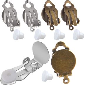 Aylifu Clip-on Earring Findings,20 Pieces Earring Cabochon Setting Converter Gold & Silver with 20 Pieces Earring Pads for Non-Pierced Earring Making