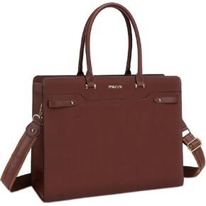 MOSISO Laptop Bag for Women, 15.6 inch Laptop Tote Bag, Waterproof Leather Front Magnetic Clasp Pocket Work Handbag, Large Capacity Computer Briefcase for Teacher Office Travel, Brown